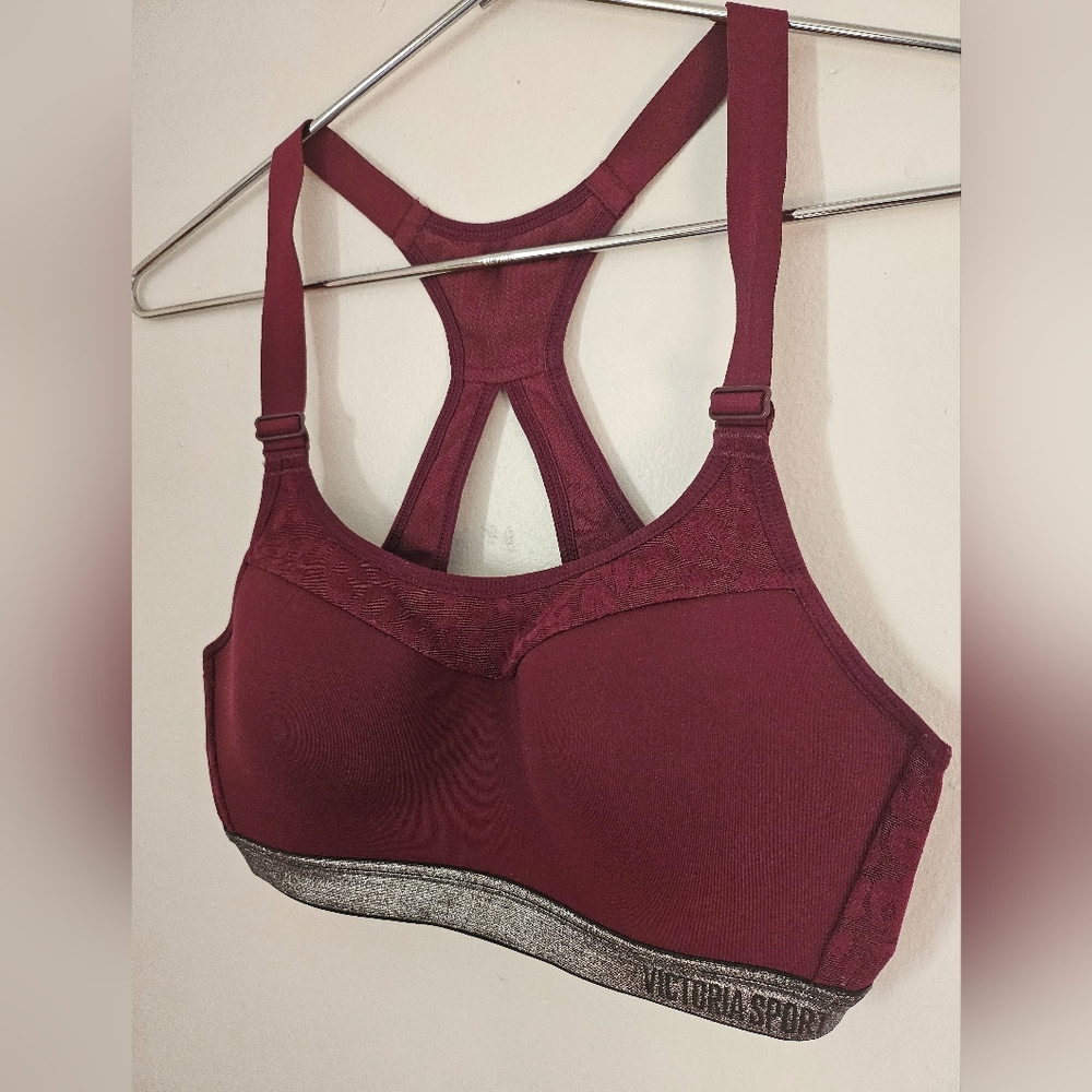 VS Burgundy Leopard Lace And Silver Sparkly Sports Bra